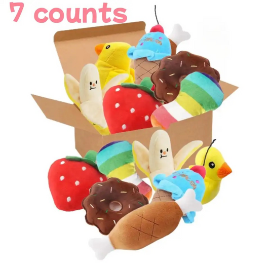 A 7-piece set of puppy sound toys